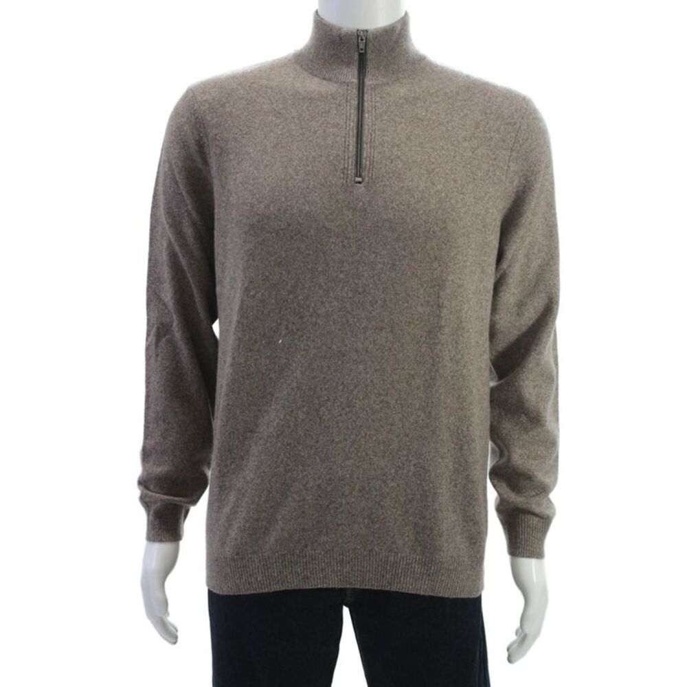 Autumn Cashmere Mens Brown 100% Cashmere Mock Neck Pullover Sweater Size M